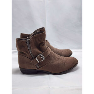 Brown Suede Ankle Boots Buckle Zipper Fashion Kids Size 4 Used